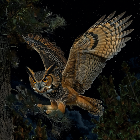 Great Horned Owl Night Landing White glossy mug