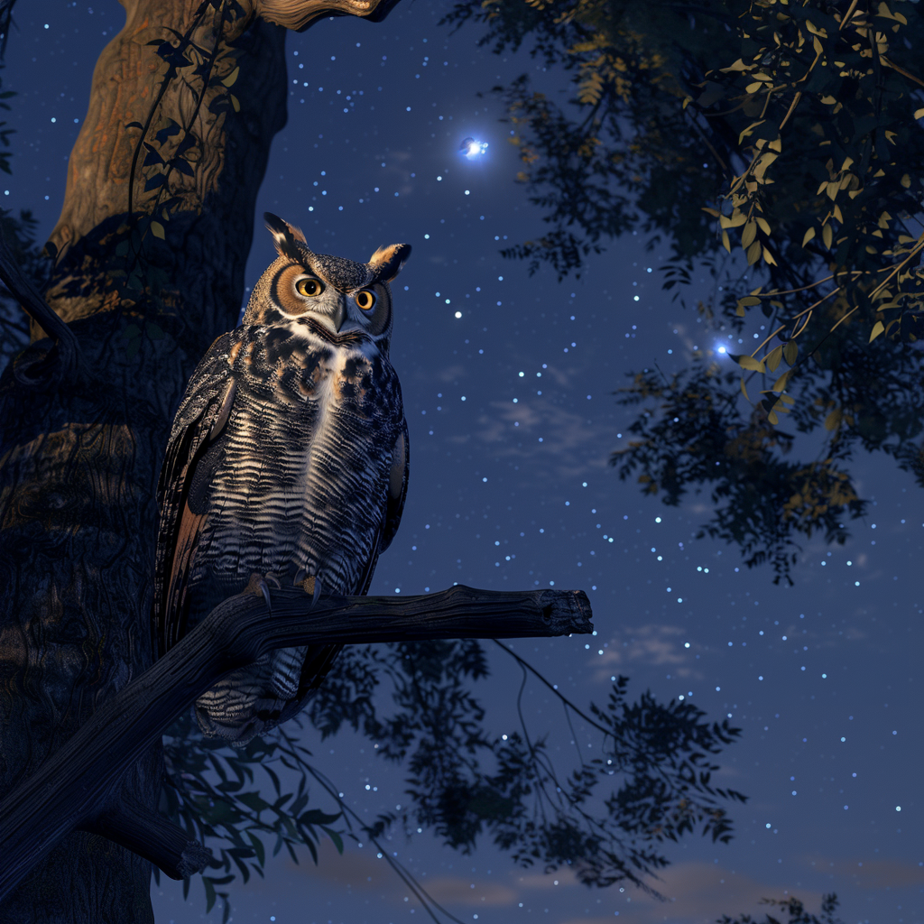 Great Horned Owl Perched at Night Poster
