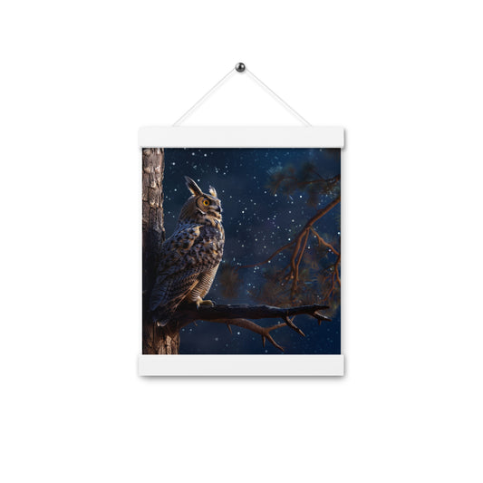 Great Horned Owl Perched at Night 2 Poster with hangers